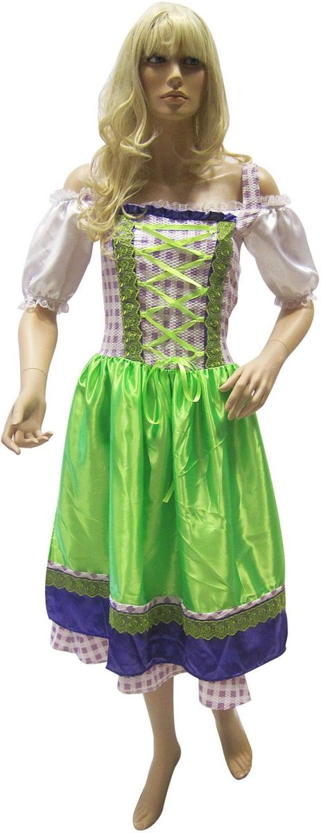 Boeren Tirol & Oktoberfest Kostuum | Beierse Dirndl Paars / Groen | Vrouw | Large | Bierfeest | Verkleedkleding